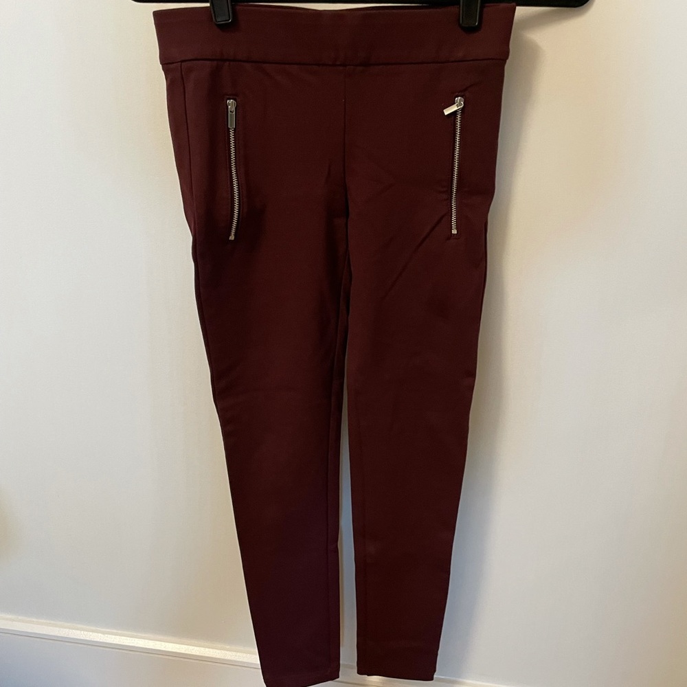 Ann Taylor Burgundy Leggings with Silver Double Zipper